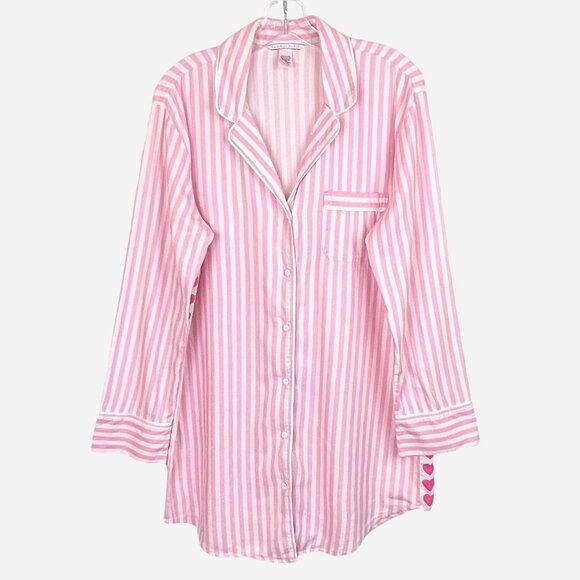 Victorias Secret Pink & White Striped Button-Up Long Sleeve Nightshirt Size S - Picture 1 of 13